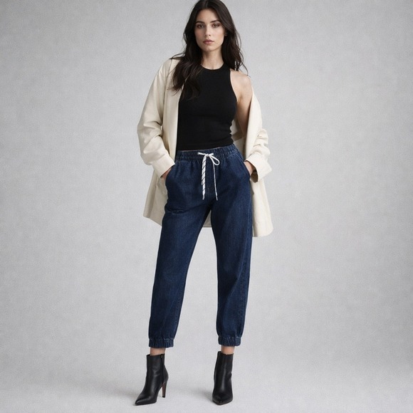Vince Denim - Vince Cropped Pull On Jeans Drawstring Waist Dark Wash Sz M